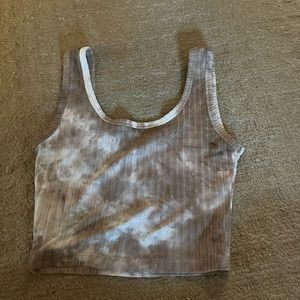 Brown and white tie dye lined tank